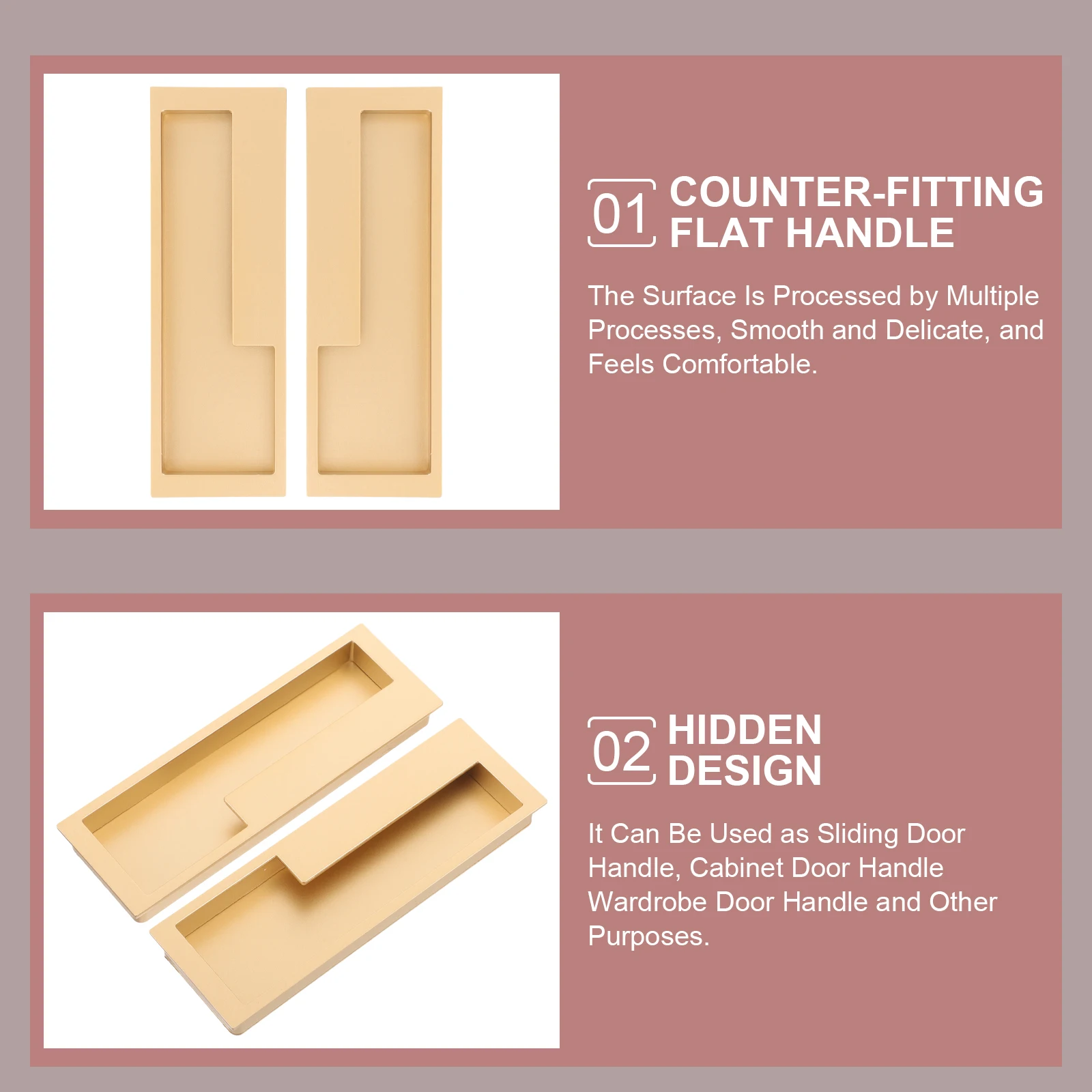 

2pcs Hidden Cabinet Handles Zinc Alloy Sliding Door Pulls Golden 128mm Hole Distance Symmetrical Durable Furniture Hardware
