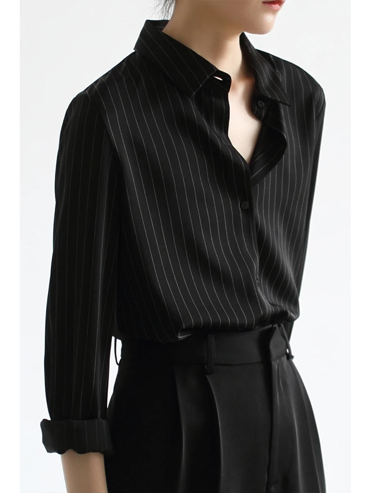 

Bla Stripe irt Women's Commute Interview High-End Commuting Sle Slim Fit Anti-Wrinkle Long Sve Collar Businwear