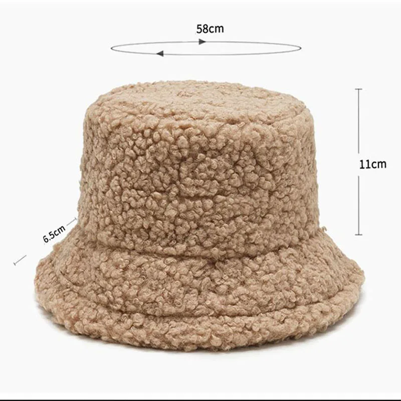 Women Bucket Hats Solid Color Autumn Winter Lamb Wool Outdoor Warm Panama Caps Harajuku Style Unisex Fishing Fisherman Hats