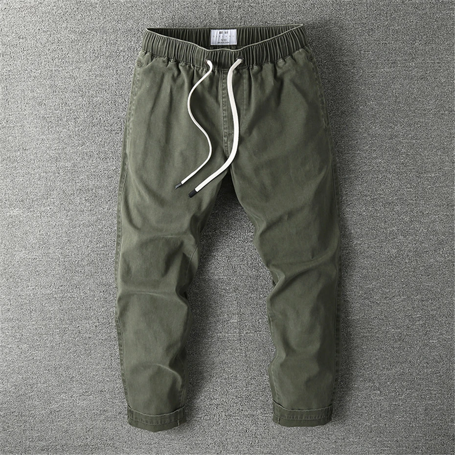 Straight Pants Men Solid Color Sweatpants Fashion Casual Elastic Waist Cargo Pants Male Trousers Grey Khaki