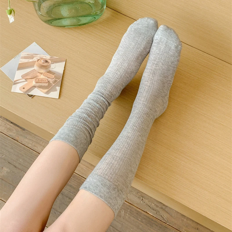 1/4 Pairs Women Summer Plain Casual Cotton Long Socks Breathable Hollow Mesh Thin Design Fashion Sweet Style Stacked Socks image 2