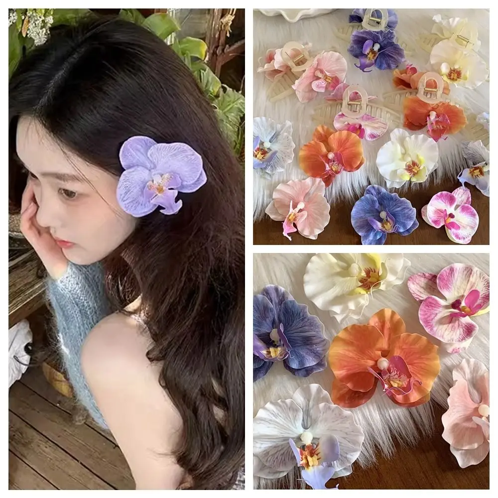 Butterfly Orchid Flower Hair Claw Bohemia Barrettes Shark Clip Orchid Hair Clip Cute Hairpin Grab Clip Large Shark Clip Female