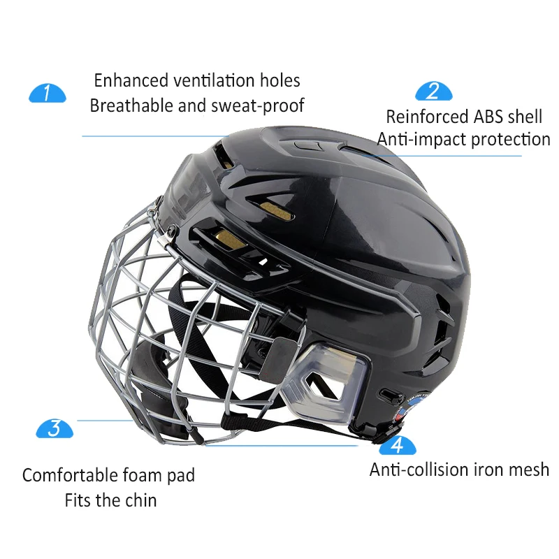 Ice Hockey Helmet Tactical Sports Rugby Adjustable Hockey Helmet Full Face Adult Safety Top Equipment Face Protective Equipment