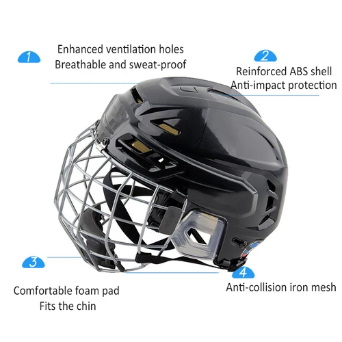 Imagen 2 del producto Casco de Hockey sobre hielo, deportes tácticos, Rugby, casco de Hockey ajustable, cara completa, equipo superior de seguridad para adultos, equipo de protección facial