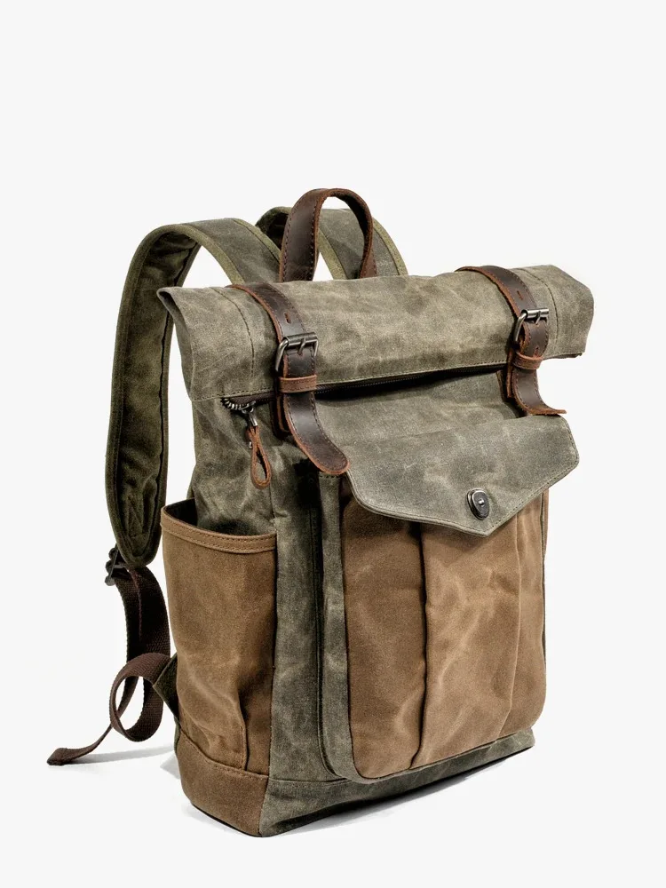 Luxury Vintage Canvas Backpacks for Men Oil Wax Canvas Leather Travel Backpack Large Waterproof Daypacks Retro Bagpack