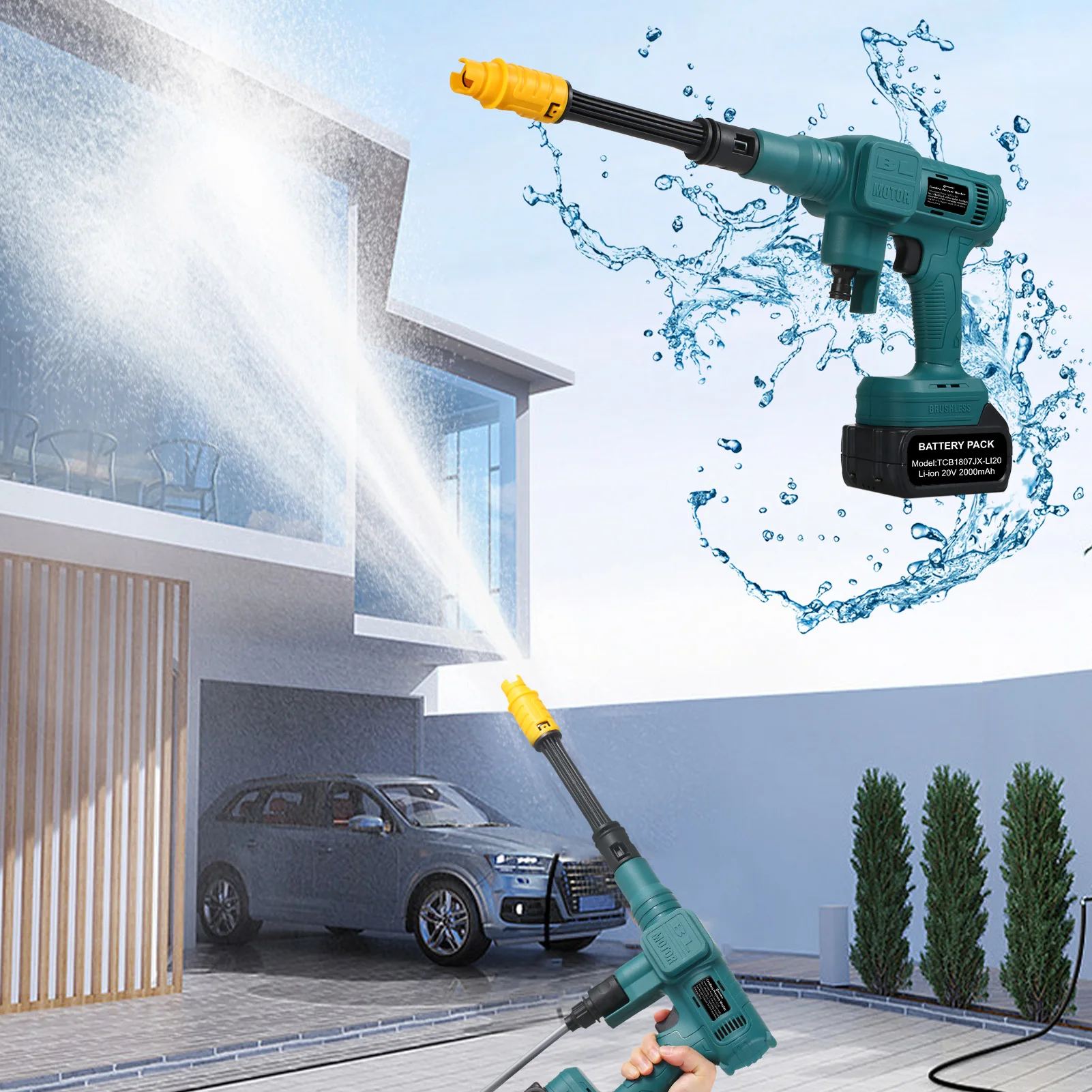 

Brushless Portable High-Pressure Washer 900PSI 62BAR Brushless Electric High-Power Washer, equipped with 2 rechargeable batterie