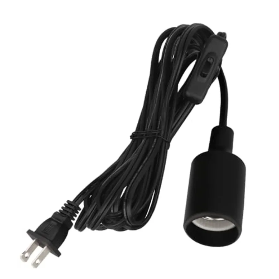 15Feet Pendant Light Cord Socket, E26 Hanging Lamp Socket with ON Off Switch, E27 Base Black Lantern Extension Cord Cable Light