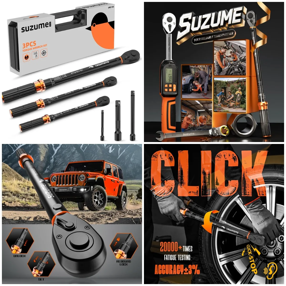 

3PCS 1/4' & 3/8' & 1/2' Dual-Scale Click Torque Wrench Set ±3% Accuracy for Bike, Car, Motorcycle Maintenance