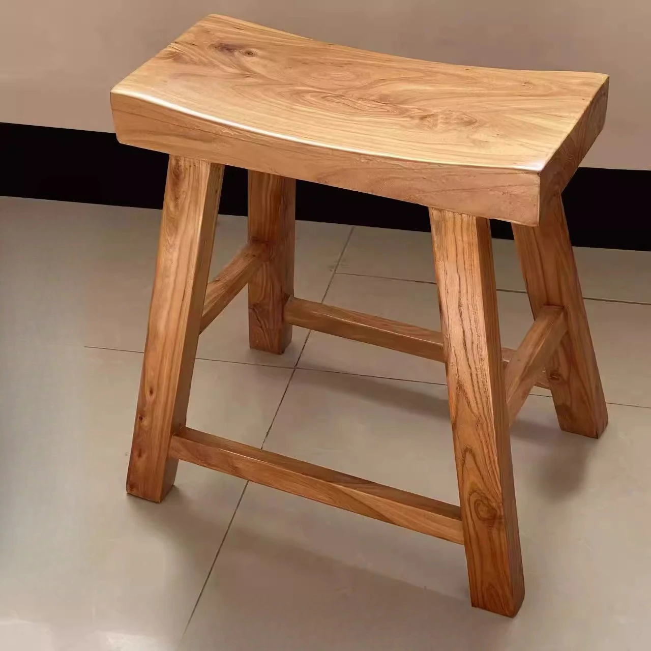 All solid wood stool old elm log bench household natural wood catering restaurant Chinese single square stool