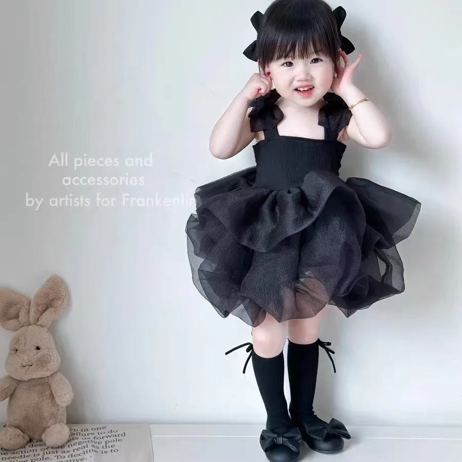 Kids Children Dresses Baby Costume Luxury Brand Clothes Evening Girls Party Prom Black Dress Size 2 3 To 8 10 Years Girl Costume