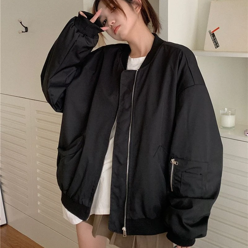 Deeptown Vintage Bomber Women's Jacket Oversized Harajuku Fashion Streetwear Spring Baseball Jackets Zipper Korean Style Coats