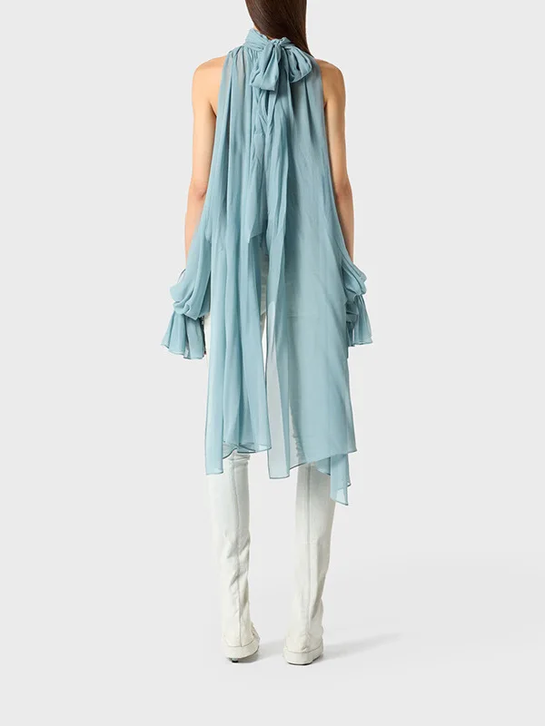 Sweet Fre asymmetrische opstaande kraag A-lijn losse oulder blote chiffon lantaarn Sve hangend Ne irt vest tee kleuren