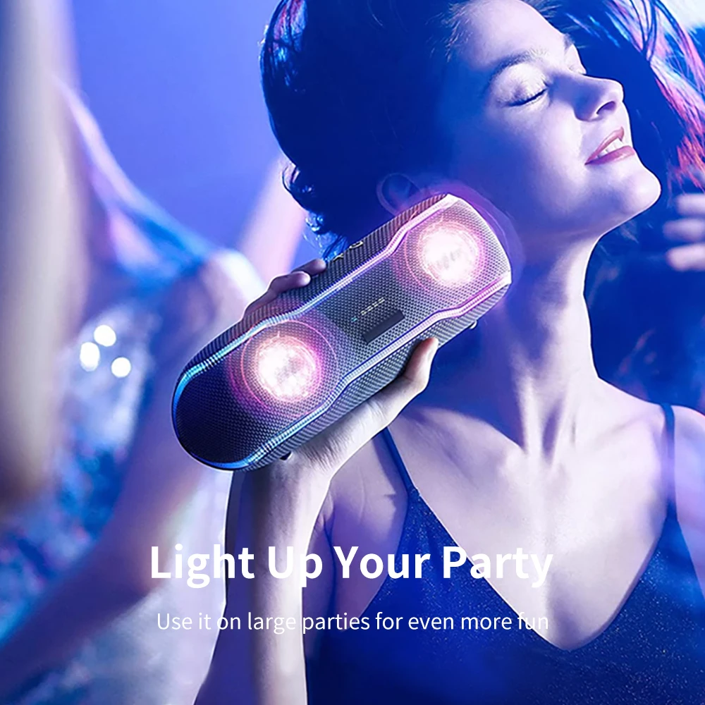 Alto-falante Bluetooth portátil com luz RGB, Subwoofer impermeável, alto-falantes ao ar livre sem fio, Baixo estéreo para festa de viagem, IPX7, F10