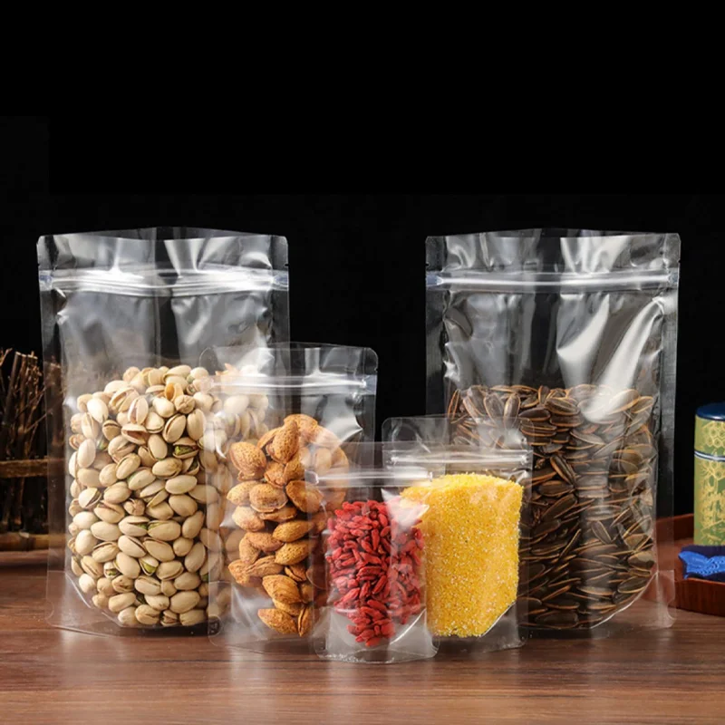 50/25PCS PET Vertical Food Transparent SealStorage PackagingBag Ziplock Reusable Dried Fruit Snacks Seasoning Powder Storage Bag