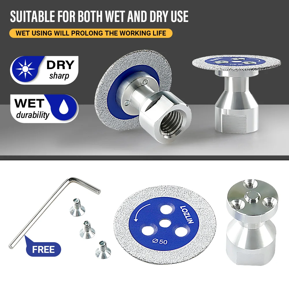 LOZLIN 3PCS 50mm Diamond Saw Blades 5/8-11 Detachable Flange for Granite Marble Ceramic Tile Glass Cutting Grinding Engraving Tool view 7