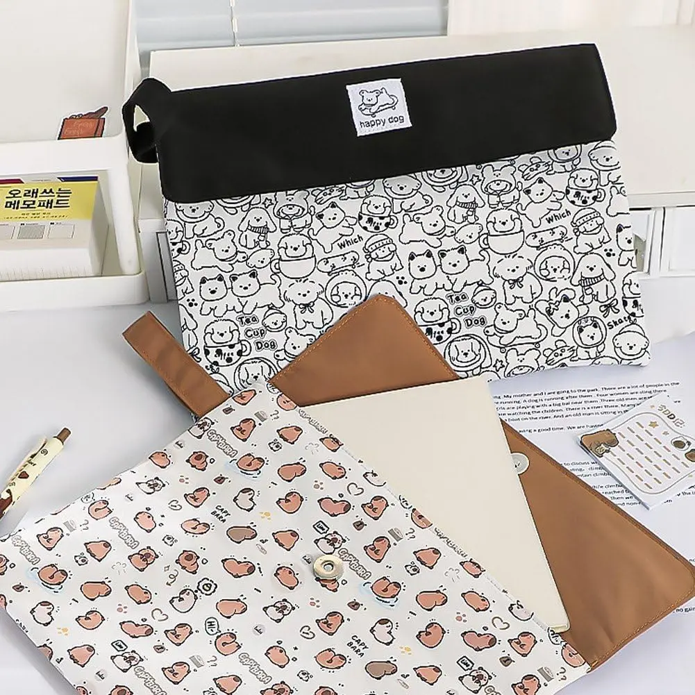 1pc Capybara A4 Files bag, Foldable Soft Fabric Cartoon Dog Storage Bag, Document Organizer Pocket, Envelopes Bag A7860