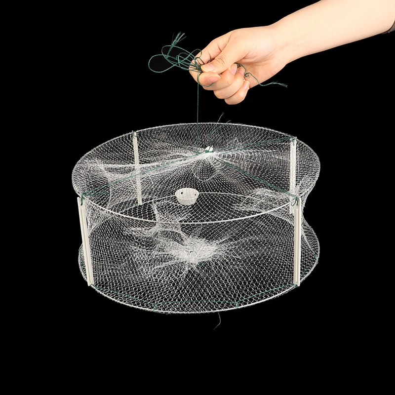 1Pc 4 Holes Foldable Fishing Shrimp Fish Crab Bait Net Trap Crayfish Lobster Fishnet Cast Dip Cage Fish Trap Cast
