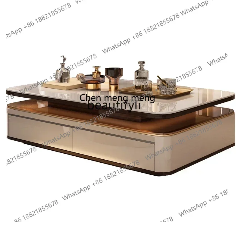 2003    New coffee table double-layer large apartment high-end simple glass table tea table rock slab living room home