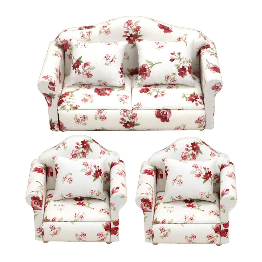 

1Set Lifelike Mini Sofa Ornament with Pillows for Fairy Garden Micro Landscape Decor Mini House DIY Furniture Adorable Small