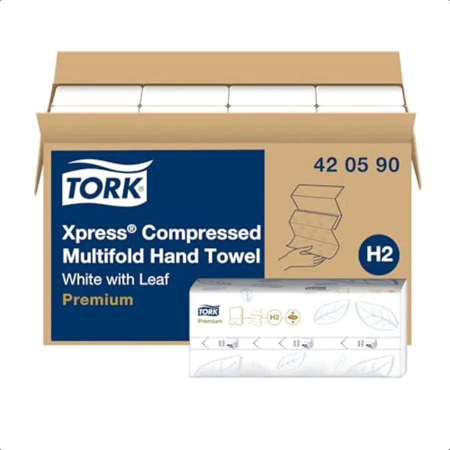 منشفة يد Tork Xpr Compred متعددة الطي باللون الأبيض H2 Premium ناعمة وماصة 12 × 200 ورقة 420590 #1