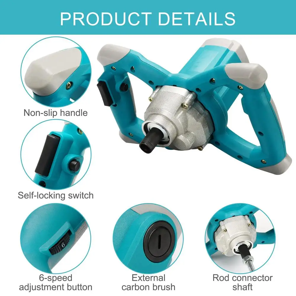 2600W Electric Handheld Cement Mixer 6 Speed 110V Motar Paint Grout Plaster Powerful Copper Motor Detachable Design 6-Speed