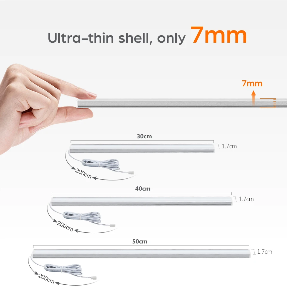 30/40/50CM LED Kitchen Cabinet Light 12V Aluminium Bar Lamp Tube With Penetrable Wood 25mm Touch Motion Sensor Dimmiable Switch
