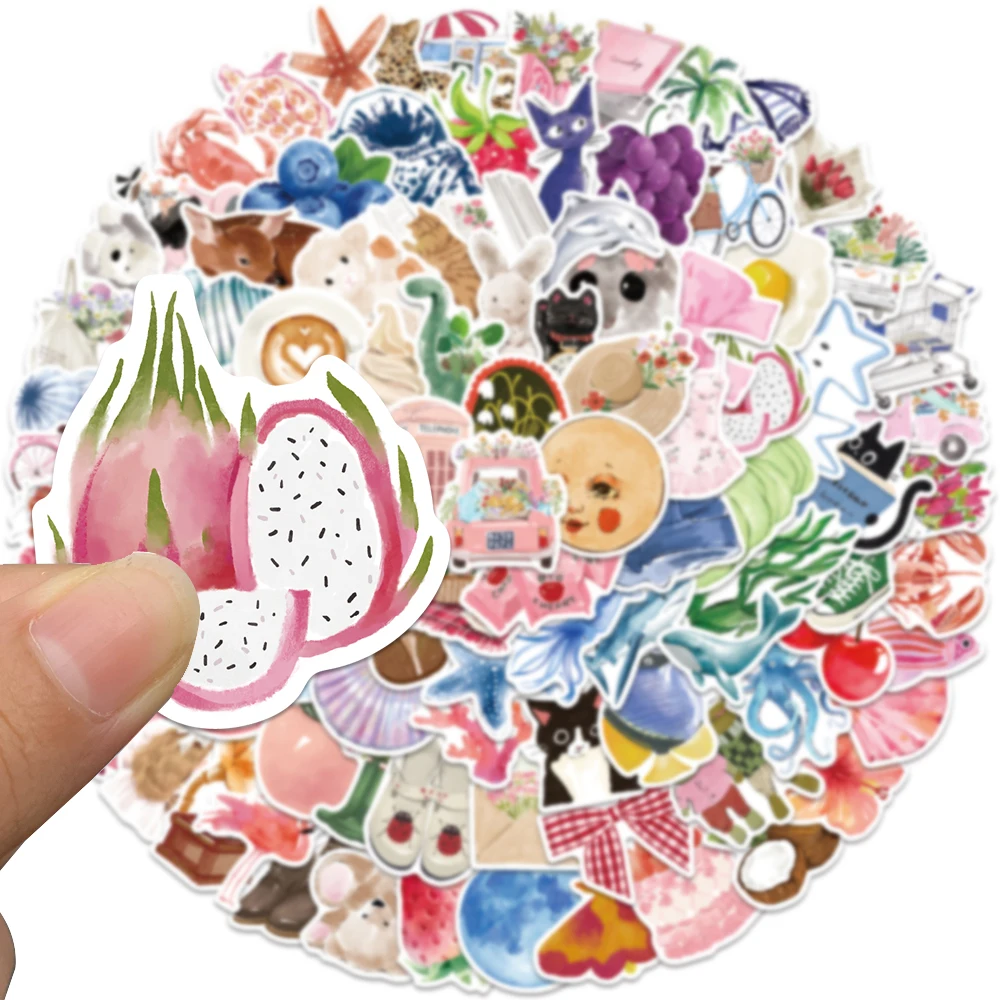 50/100 stücke Nette Cartoon Ozean Stil Vsco Mädchen Tiere Obst Aufkleber Für Gepäck Laptop Gitarre Tagebuch Wasserdichte Vinyl Aufkleber
