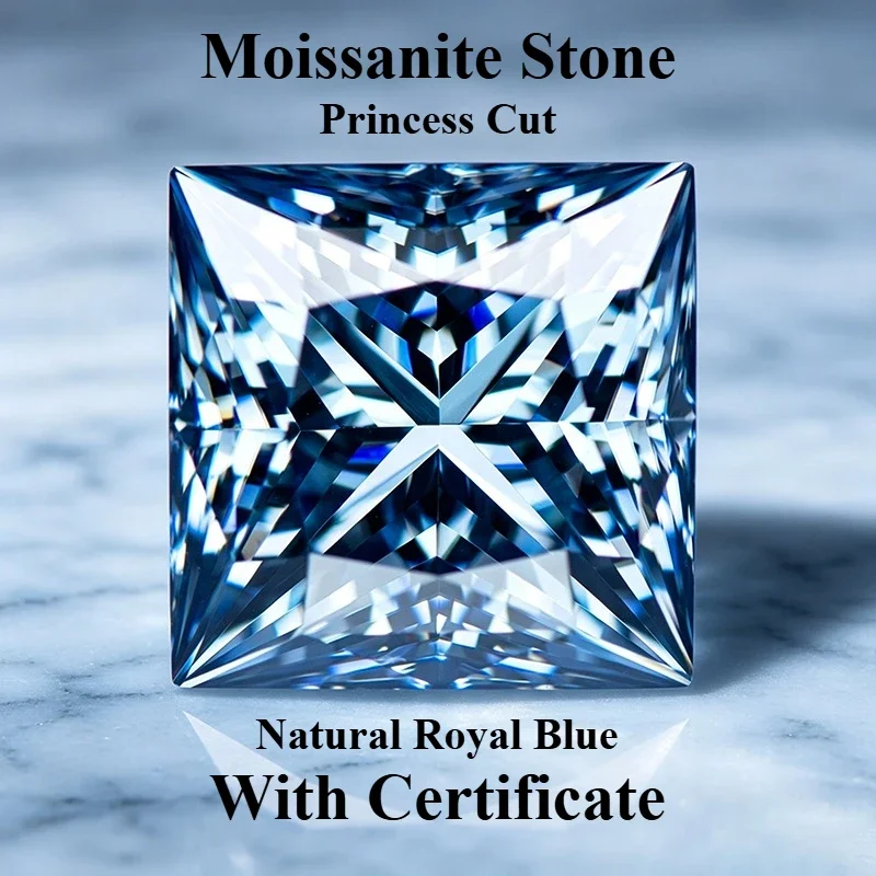 Moissanite Stone Princess Shape Natural Royal Blue Color Gemstone for DIY Ring Necklace Earrings Main Materials with Certificate