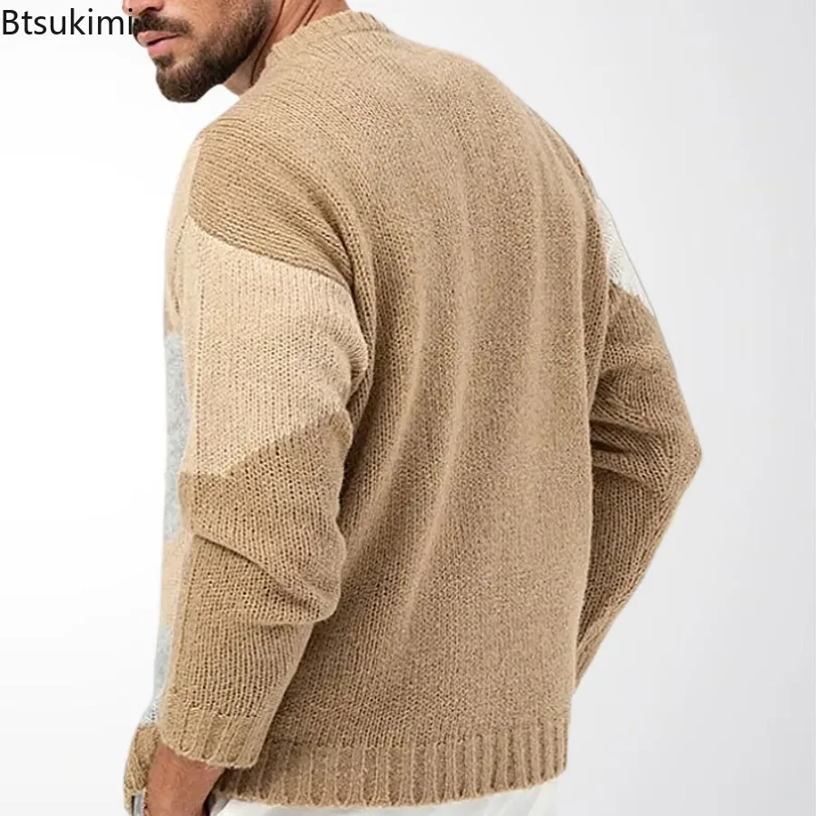 High Quality Jacquard Knitted Sweaters for Men Autumn Winter Fashion Casual O-neck Pullvers Versatile Knitwear Men Clothing Tops