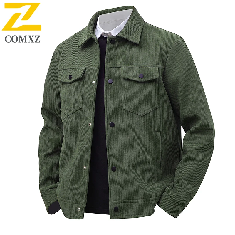 Men Corduroy Jacke Simple Style Versatile Skin Friendly Comfortable Windproof Jacket Business Casual Commuting Lapel Windbreaker