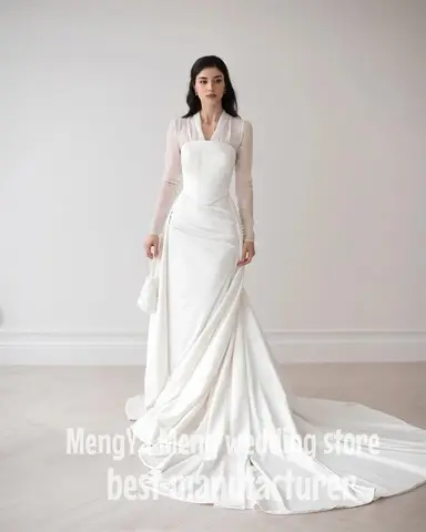 ZHUISHU Elfenbensvit Sjöjungfru Bröllopsklänning V-ringning Långärmad Brudklänning Anpassad Arabisk Plus Size Korsett Formell Klänning 10 best sales Arabisk förlovningsklänning - №1