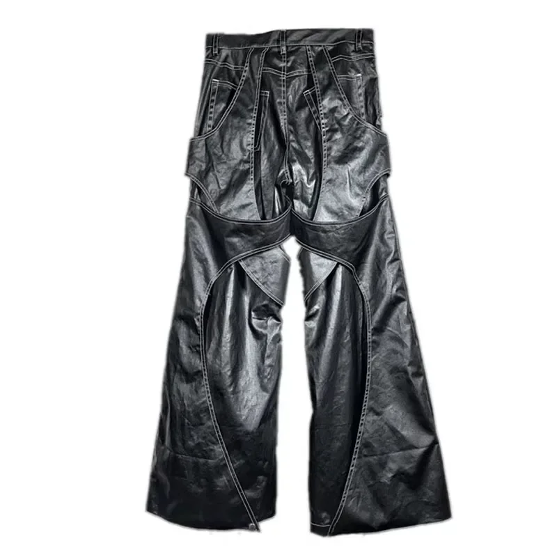 Men Hollow Out Wax Printing Straight Trousers Dark Deconstruction Stereoscopic Cutting Straight Pants for Male