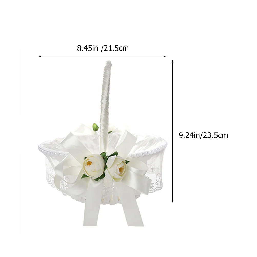 سلة زهور منسوجة رقيقة، سلة ريفية بشريط رومانسي لحفلات الزفاف، هدايا تعبئة الهدايا