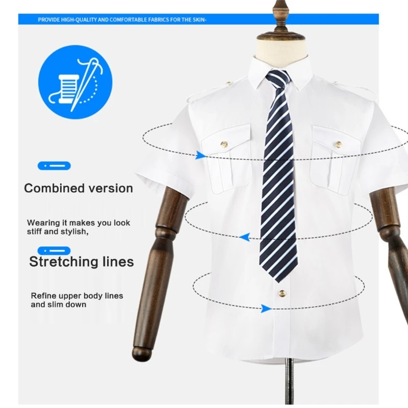 多目的白パイロットドレスシャツ半袖/長袖襟付きボタンダウン制服カジュアルブラウストップ 2 ポケット