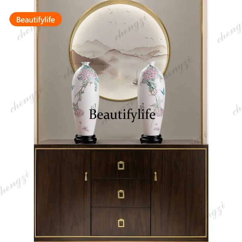 03 hand-painted blessing full of suet jade porcelain vase living room wine cabinet study Bogu rack decoration