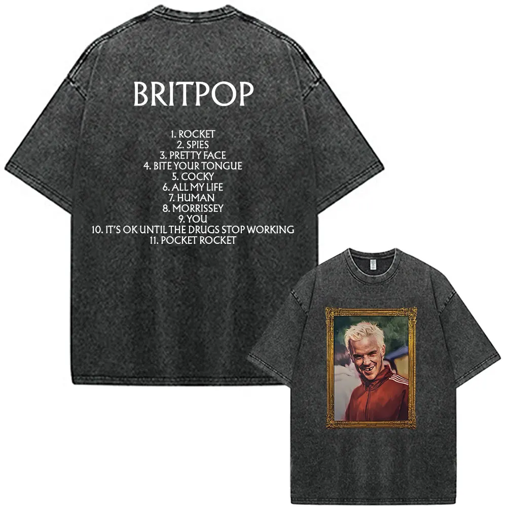 Robbie Williams Britpop 2026 Tour Vintage Washed T-Shirts Herren Damen Kleidung Mode Übergroße Kurzarm-T-Shirts Streetwear – Detail 3