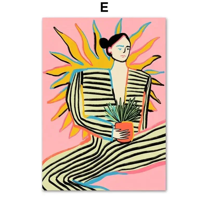 1pc frameless  Vintage Abstract Line Art Canvas Prints, Modern Gallery Wall Art Featuring Woman and Flower,Nordic Posters for Li