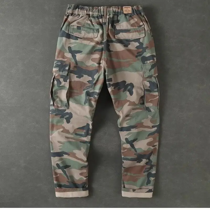 Summer Thin 2026 Loose Large Size Outdoor Camouflage Pants Multi-pocket Overalls Men's Tied Feet Small Feet Men's Casual Pants