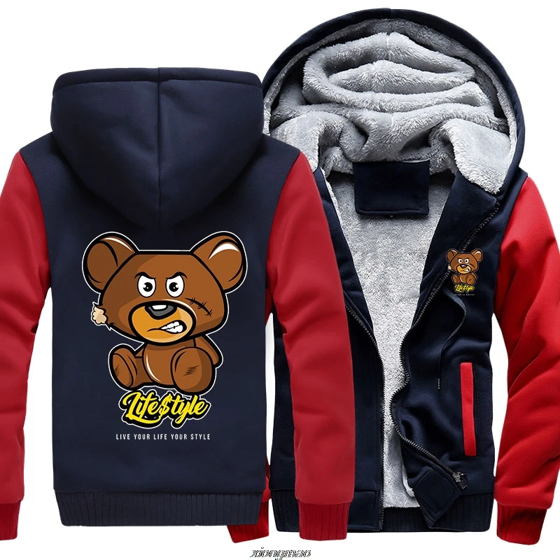

COYOUNG Plus SIZE 5XL Men Hoodies Print Bear life style Winter Fleece Hoody Thicken Sweatshirts