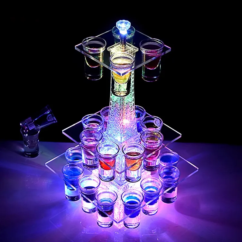 Colorful Luminous Crystal Eiffel Tower Cocktail Cup holder Stand VIP Service Shot Glass Glorifier Display Rack Party Decor