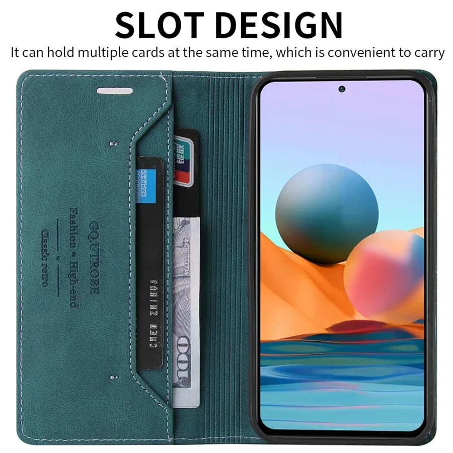 Wallet Card Slot RFID Blocking Kickstand Magnetic Flip Leather Case For Xiaomi Redmi Note 14 Pro+ 13 12 12S 11 11S 10 Pro Cover