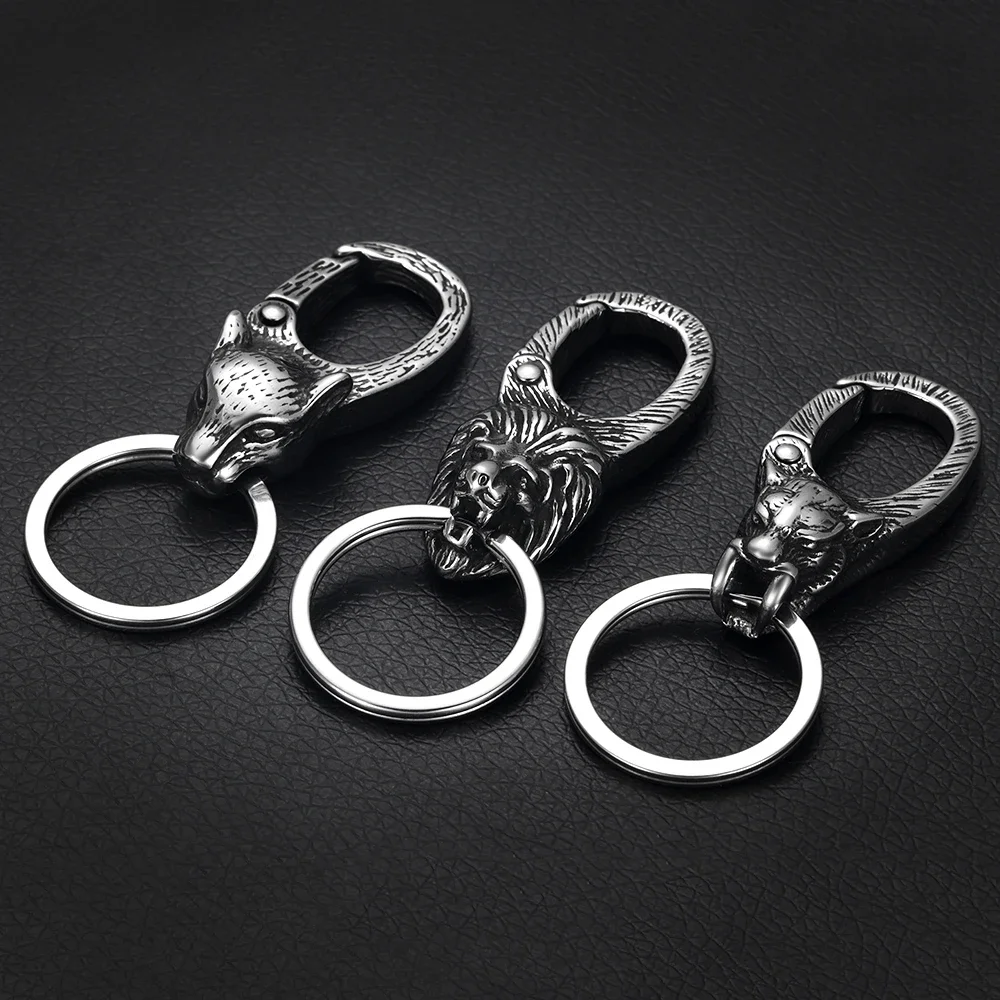 Stainless Steel Animal Vintage Key Chain for Jewelry Making Accessories Men Lobster Clasps Findings Egale Lion Skull Cow Wolf