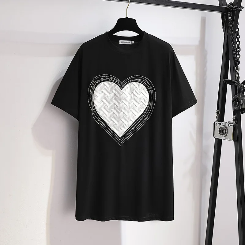 New 2022 Summer Plus Size Tops For Women Large Size Short Sleeve Loose White Cotton Heart-shap T-shirt 4XL 5XL 6XL 7XL 8XL 9XL