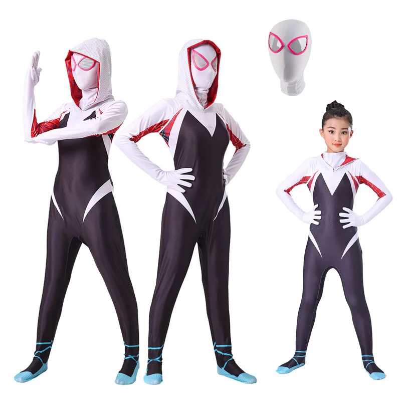 

Gwen Cos Stacy Cosplay Costume Fashion Spider Jumpsuit Mask For Women Girls Bodysuit Halloween Party Fancy Role Playing Suit