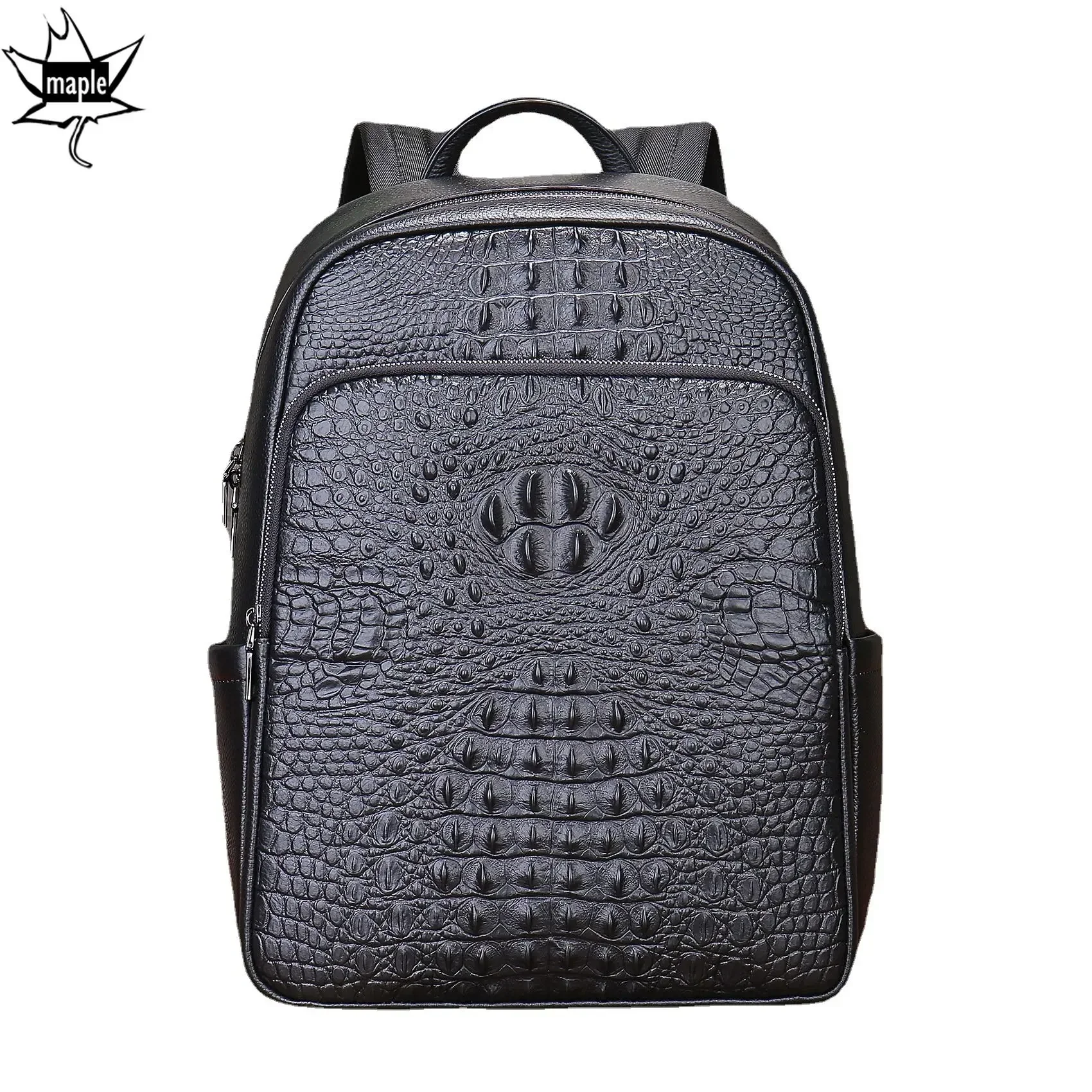 Luxurious First Layer Cowhide Leather Crocodile Pattern Men Backpack Black 15.6 Inches Laptop Business Travel Bag High Capacity