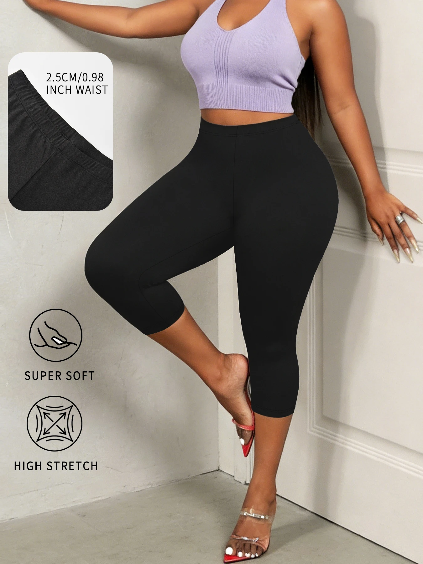 

Супермягкие леггинсы-капри больших размеров для женщин, непрозрачные, для тренировок, бега, йоги и занятий спортом