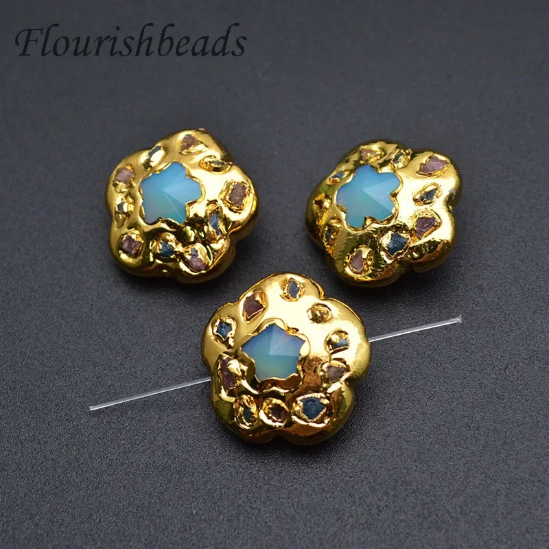 New Style  Jewelry Findings Gold Plating  Flower Shape Loose Beads Dyed Stone Paved  DIY for Bracelet Jewelry Making 10pcs