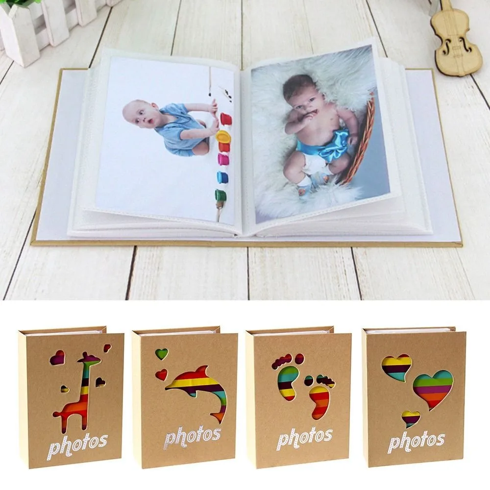 Kraft Album 4x6 Inch 100 Pockets Photo Album Kraft Paper Hollow Photo Storage Slip-in Memory Album Daily Use