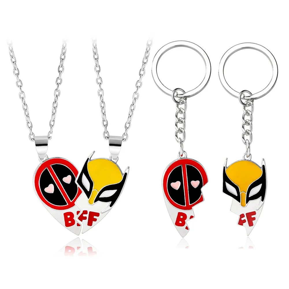 Movie Deadpool & Wolverine Best Friends Red Yellow Clown Mask Keychain Pendant Love Heart Combination For Bag Friends Jewelry