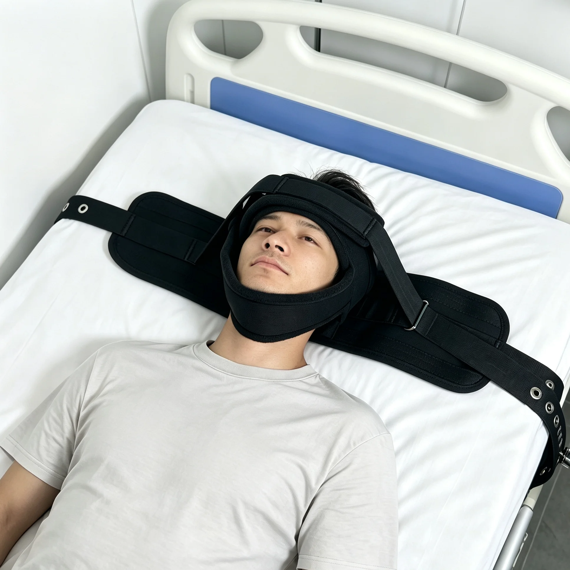 Hospital Bed Head Restraint Belt with Magnetic Lock, Soft Padding Head for Agitated Psychiatric Patient Safety Care